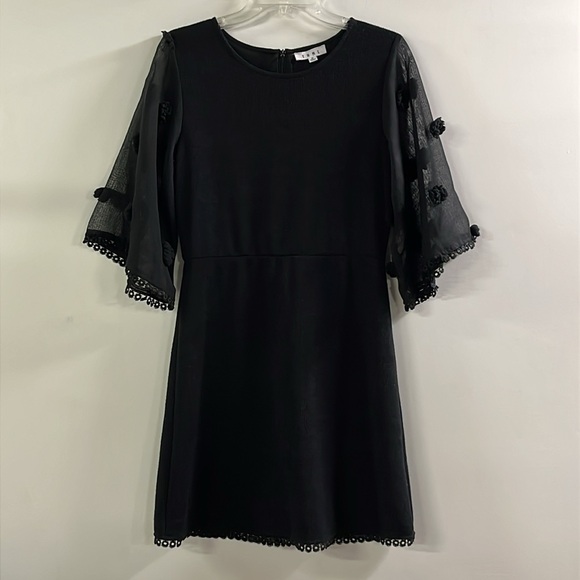 THML Knit A-line Pom Sheer Elbow SLV Coquette Whimsigoth Black Sheath Dress SZ M - Picture 1 of 16